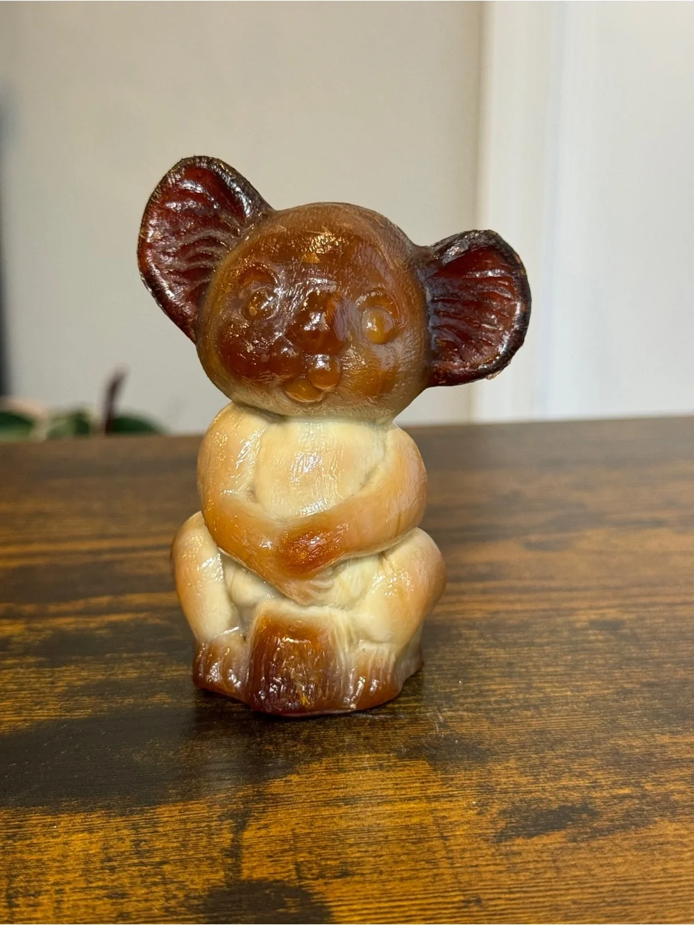 Vintage 1982 KODI Koala Bear Figurine KJ Signed Amber Resin Faux Wood